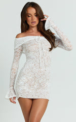 Marielle Mini Dress - Lace Off Shoulder Bodycon Dress in Ivory