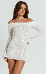 Marielle Mini Dress - Lace Off Shoulder Bodycon Dress in Ivory