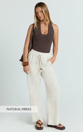 Marina Pants - Mid Waisted Relaxed Elastic Waist Pants in Natural