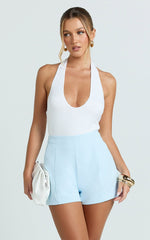 Marlena Shorts - High Waisted A Line Tailored Shorts in Baby Blue