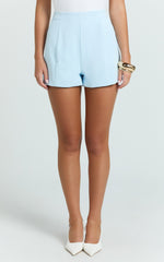 Marlena Shorts - High Waisted A Line Tailored Shorts in Baby Blue