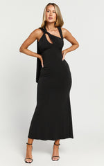 Marlina Midi Dress - Open Back Shoulder Detail Dress in Black