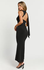 Marlina Midi Dress - Open Back Shoulder Detail Dress in Black