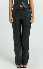 Marzia Pants - Faux Leather Mid Waisted Straight Leg Pants in Black