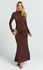 Maxime Maxi Dress - Long Sleeve Twist Front Dress in Chocolate