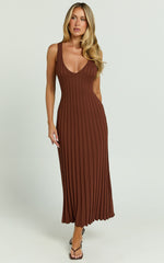 Maya Midi Knit Dress - Sleeveless V Neck Knited Dress in Dark Chocolate