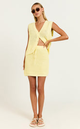 Megan Mini Skirt - Crochet Drawstring Skirt in Lemon