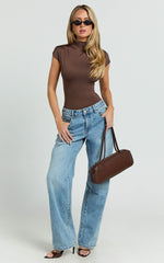 Melanie Bodysuit - Cap Sleeve High Neck Bodysuit in Chocolate