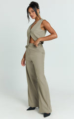 Melinda Pants - Recycled Tailored High Waist Wide Leg Pants in Light Olive