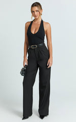 Melissa Pants - Pleat Front Wide Leg Tailored Pants in Black