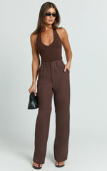 Melissa Pants - Pleat Front Wide Leg Tailored Pants in Chocolate