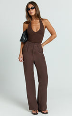 Melissa Pants - Pleat Front Wide Leg Tailored Pants in Chocolate