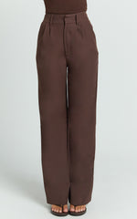 Melissa Pants - Pleat Front Wide Leg Tailored Pants in Chocolate
