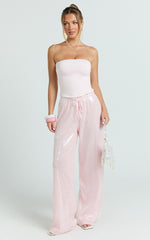 Mia Pants - Relaxed Drawstring Waist Sequin Pants in Baby Pink