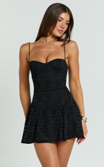 Michaela Mini Dress - Lace Sweetheart Neck Fit And Flare Dress in Black