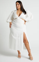 Miggy Midi Dress - Puff Sleeve Cut Out Split Dress in White