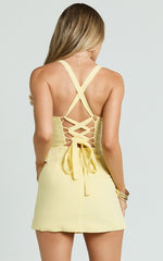 Mikayla Mini Linen Blend Dress - Sweetheart Ruched Bust Fitted Dress in Lemon