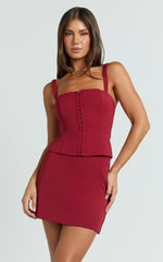 Mikey Top - Straight Neck Hook and Eye Corset Top in Red