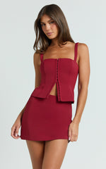 Mikey Top - Straight Neck Hook and Eye Corset Top in Red