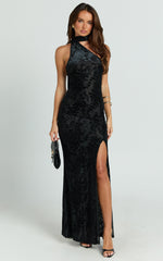 Milano Maxi Dress - One Shoulder Scarf Tie Neck Bodycon Dress in Black