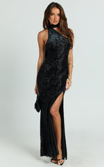 Milano Maxi Dress - One Shoulder Scarf Tie Neck Bodycon Dress in Black