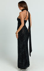 Milano Maxi Dress - One Shoulder Scarf Tie Neck Bodycon Dress in Black
