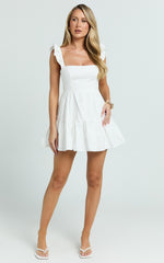 Miles Mini Dress - Ruffle Sleeve Tiered Dress in White