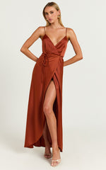 Mine Would Be You Midi Dress - Wrap Dress in Copper Satin