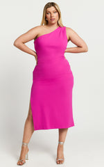 Monette Midi Dress - One Shoulder Straight Dress in Grape