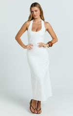 Murray Midi Dress - Deep U Halter Neck Dress in White
