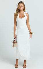 Murray Midi Dress - Deep U Halter Neck Dress in White