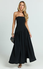 Nadiane Maxi Dress - Strapless Asymmetric Drop Waist Dress in Black