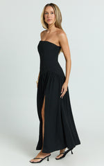 Nadiane Maxi Dress - Strapless Asymmetric Drop Waist Dress in Black