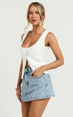Nalfie Top - Linen Wide Scoop Neck Fitted Vest Top in White