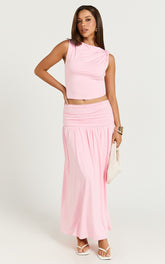 Nancy Maxi Skirt - Gathered Waist Skirt in Pink