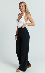 Narcisa Pants - Linen Look High Waist Bootleg Pants in Black