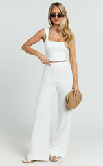 Narcisa Pants - Linen Look High Waist Bootleg Pants in White