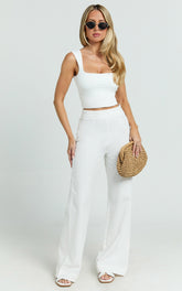 Narcisa Pants - Linen Look High Waist Bootleg Pants in White