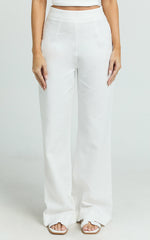 Narcisa Pants - Linen Look High Waist Bootleg Pants in White