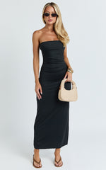 Natasha Midi Dress - Strapless Ruched Column Dress in Black