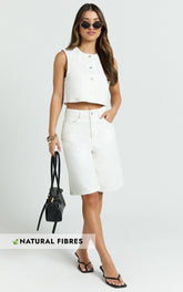Nathan Shorts - Denim High Waist Bermuda Shorts in White