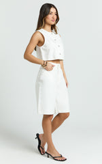 Nathan Shorts - Denim High Waist Bermuda Shorts in White