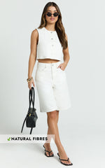 Nathan Shorts - Denim High Waist Bermuda Shorts in White