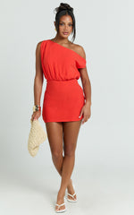 Nellie Mini Linen Dress - Linen One Shoulder Mini Dress in Orange