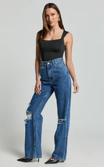 Nerine Bodysuit - Wide Strap Scoop Neck in Black