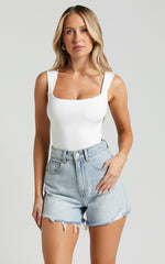 Nerine Bodysuit - Wide Strap Scoop Neck in White