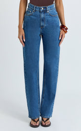 Nessa Jeans - High Waist Straight Leg Jeans in Dark Blue Wash