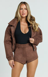 Nessa Shorts - Faux Suede High Waisted Micro Mini Shorts in Dark Chestnut