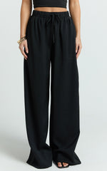 Nicole Pants - High Waist Elasticated Gathered Waist Wide Leg Pants in Black