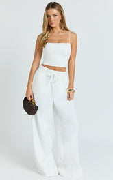 Nicole Pants - High Waist Elasticated Gathered Waist Wide Leg Pants in White